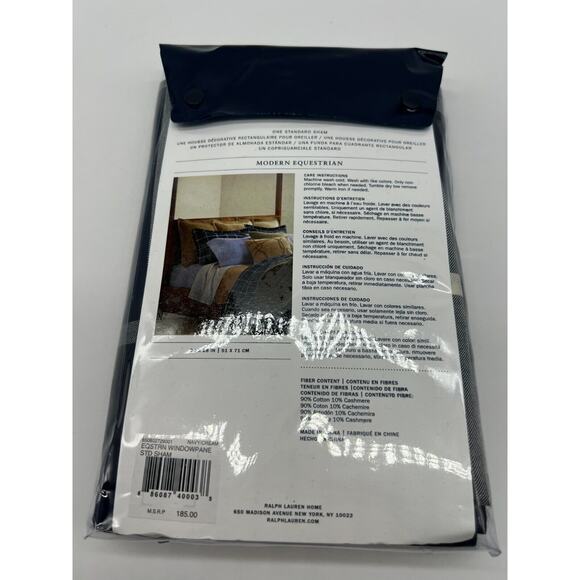 Ralph Lauren Home Equestrian Windowpane Sham Navy Standard Sham NEW $185* - Picture 8 of 12